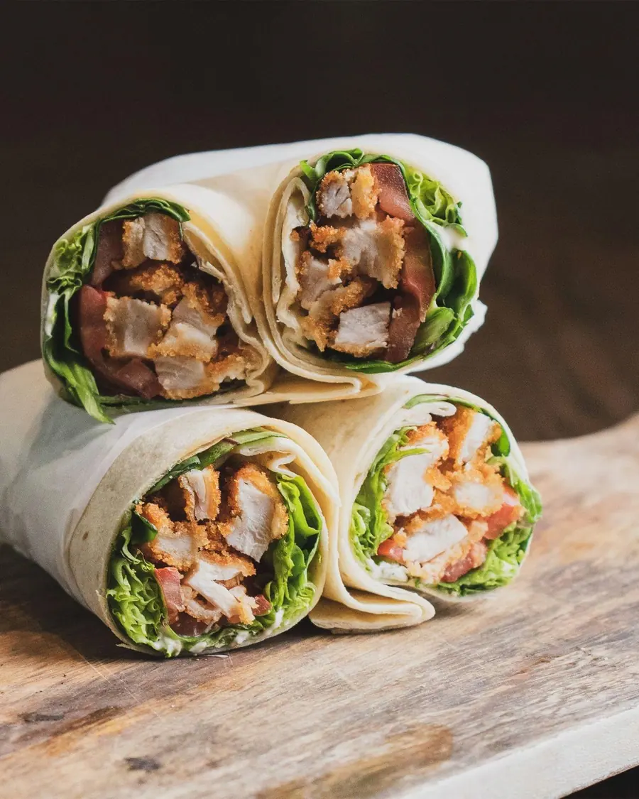 Chicken wraps cut in half